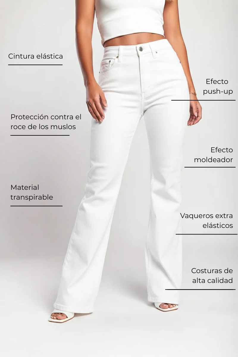 20K Jeans Acampanados de Cintura Alta Super Elásticos Largo Completo