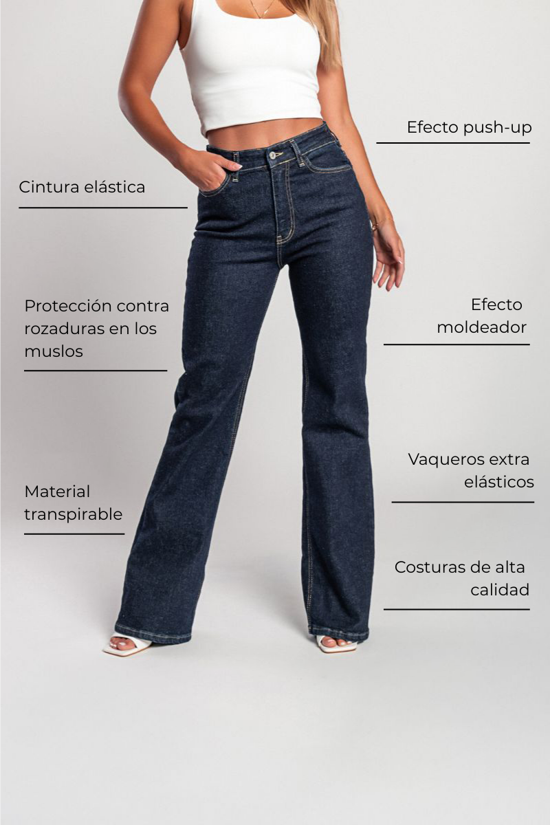 20K Jeans Acampanados de Cintura Alta Super Elásticos Largo Completo