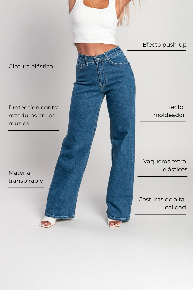 30K Jeans de Pierna Ancha y Cintura Alta Super Elásticos